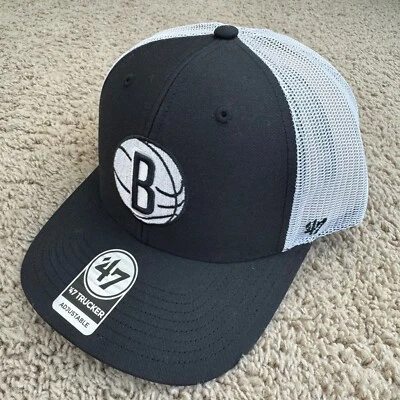 Brooklyn Nets Hat ‘47 Trucker Snapback Black White Mesh Basketball Patch Cap NWT - Image 1 of 4