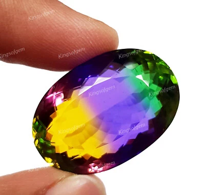 72 Ct Doublet Glass Stone Multi Color Tourmaline Oval Cut Stone Loose Gemstone - Image 1 of 4