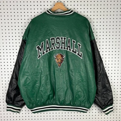 Marshall University Letterman Jacket Men's XXL Snap Button Green Black READ Y2k  - Image 1 of 4
