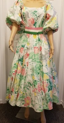 💞 ¡Puro romance! Vestido Vintage Victor Costa para Neiman Marcus Años 80 Algodón Talla 12 Foto 1 de 4