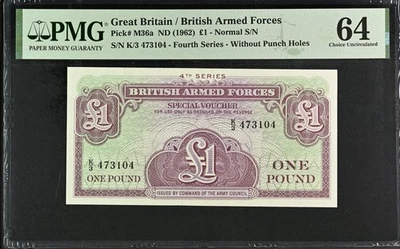 Great Britain 1 Pound ND (1962) P M36a UNC PMG 64 Normal S/N - Image 1 of 4