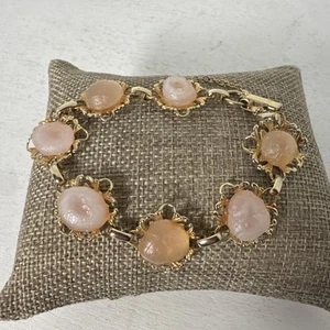 Pink Quartz Vintage Gold Tone Bracelet - Picture 1 of 6