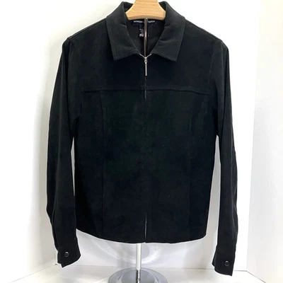 Norton McNaughton Womens Black Stretch Full Zip Faux Suede Light Jacket Size 6 - Image 1 of 4