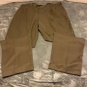 HAGGAR Dress Pants Men's Sz 42 x 32(31) Brown Pleated Front Cuffed Church Office - Picture 1 of 4