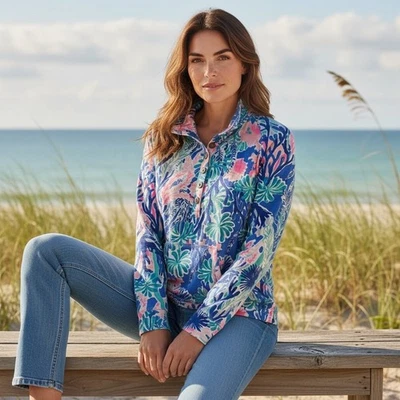 Sudadera con Capucha Pullover Estampado Arrecife Coral Lilly Pulitzer Para Mujer Mediana UPF 50 Foto 1 de 4