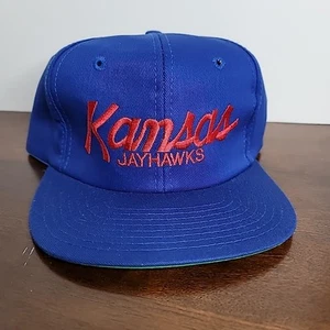 Vintage Kansas Jayhawks Hat Script Twill Snap Back Blue - Picture 1 of 8