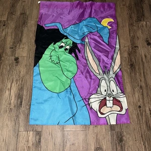 Vintage Good Quality Looney Tunes Bugs Bunny/Witch Halloween Yard Flag 43x27” - Picture 1 of 8