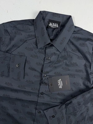 New Von Dutch Men Size Large All Over Print Long Sleeve Button Up Shirt Charcoal - Image 1 of 4
