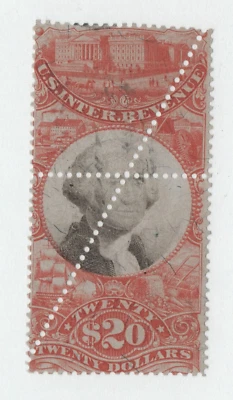 1872 US Revenue SC R150 $20 Orange & Black Washington Cut Cancel - Used VF - Image 1 of 3