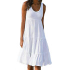 Women's Smock Mini Dress Sundress Vest Dresses Baggy Frill Beachwear Casual E