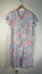 Miss Elaine Robe Womens Small Zip Front Short Sleeve Jersey Knit Floral Soft - Picture 1 of 13