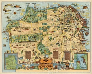 1927 San Francisco Funny Historic Old Map - 24x30 - Picture 1 of 3