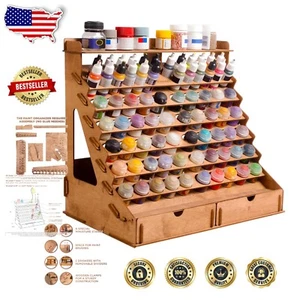 Lightweight Wooden Organizer for Painters - Holds 74 Bottles & 14 Brushes - Picture 1 of 9