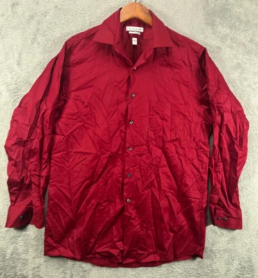 Van Heusen Mens 15.5 Dress Shirts Size 32 Red Button Up Long Sleeve Wrinkle Free - Image 1 of 4