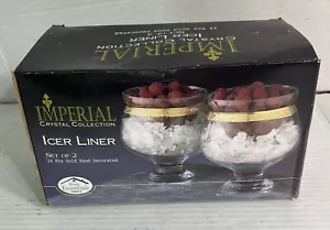 IMPERIAL ICER LINER 24 KT GOLD HAND DECORATED GLASS AND BOWL SET OF 2 - Picture 1 of 10