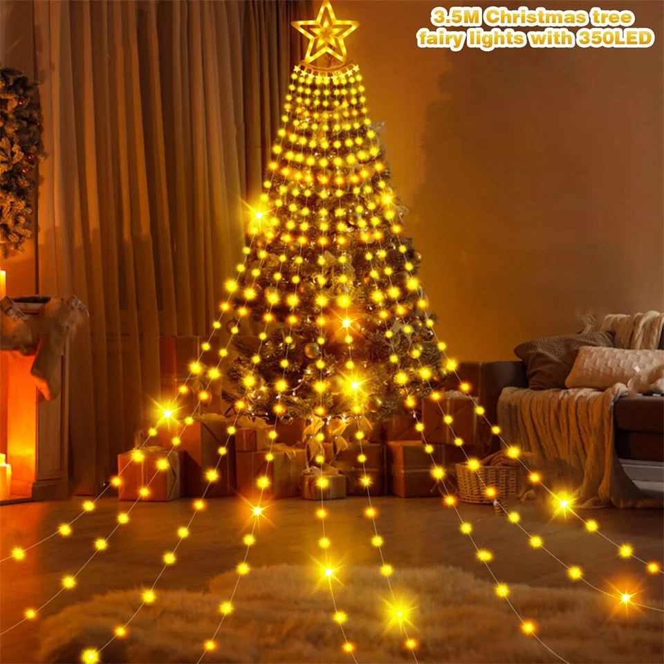 350LED Christmas Tree Waterfall Light Fairy String Outdoor Waterproof Decor Xmas - Image 1 of 4