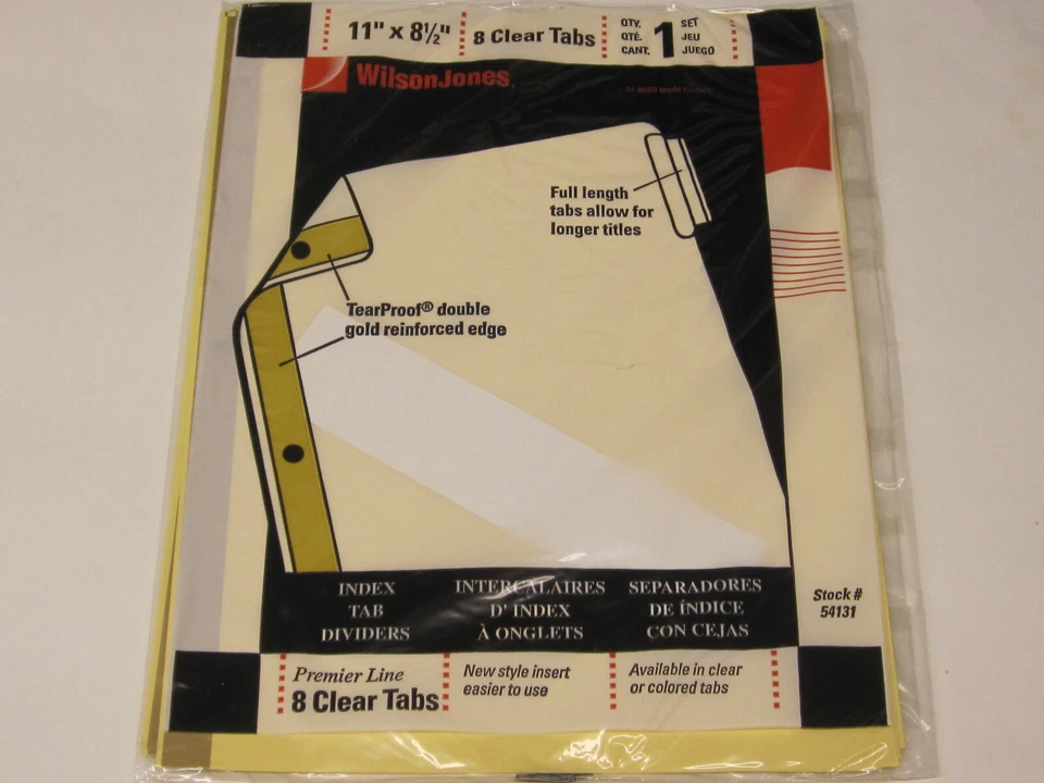 Wilson Jones Insertable Clear Indexes Gold Edge Double Reinforced 54131 New! - Image 1 of 1