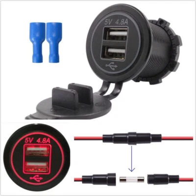 1X Car Vehicle Camper 4.8A Dual USB Charger Socket Power Outlet Red LED Aperture - Image 1 of 4