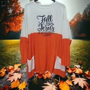 Tunic Top Fall for Jesus He Never Leaves Womens 3XL Orange White Pockets Casual - Picture 1 of 10