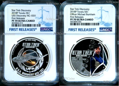 2-COIN Set 2018 Star Trek DISCOVERY USS NCC-1031 Burnham Silver $1 NGC PF70 FR - Image 1 of 4