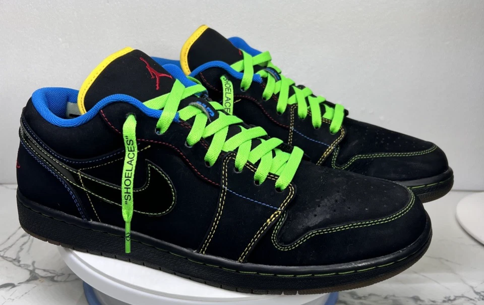 Jordan 1 Phat Low Olympic negro multicolor RARO 12.5 con cordones de neón Foto 1 de 4