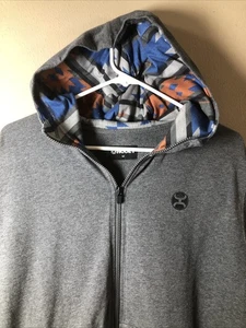 HOOEY Gray Full Zip Logo Hoodie Mens Size Medium Aztec Hood Sleeve Spell out - Picture 1 of 8