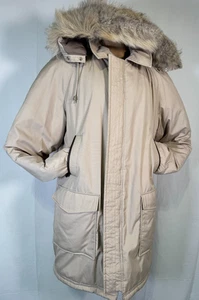 Vintage Khaki Brown Puffer Jacket Coyote Fur Hooded Parka Coat Zip Men's Sz XXL - Picture 1 of 19