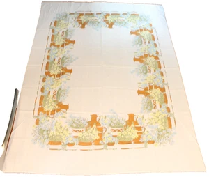 VINTAGE VERA FLORAL & TERRA COTTA PRINTED COTTON TABLECLOTH 56” X 82” TABLECLOTH - Picture 1 of 8