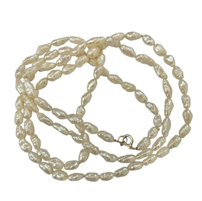 "Collar vintage de perlas de arroz de agua dulce con cierre de 14K 24""" Foto 1 de 4
