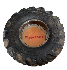 Vintage Real Rubber Tyre Glass Firestone Ground Grip Tractor Big Ashtray Rare - Picture 1 of 5