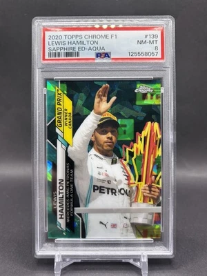 2020 Topps Chrome Sapphire F1 Lewis Hamilton GP Winner Canada Aqua #/99 PSA 8 - Image 1 of 2