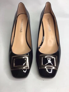 Wayderns Damenschuhe schwarz Slipper Keilabsatz mit Schnalle eckige Zehenpartie Größe 11M - Bild 1 von 6
