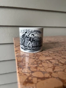 Antike 1830er Staffordshire Little Boy Kinder Tasse schwarz Transferware Moralszene - Bild 1 von 11