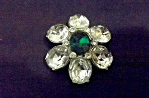 Vintage Czech Rhinestone Button - White w/Green Center (4935) - Picture 1 of 4