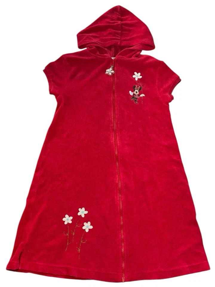 Disney Minnie Mouse Y2K Niñas 10/12 Rojo Cereza Terry Paño Cremallera Completa Vestido de Verano Foto 1 de 4