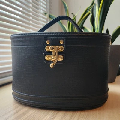 VTG Bentony Black Footed Travel Makeup Cosmetic Jewelry Case Removable Mirror - Image 1 of 4