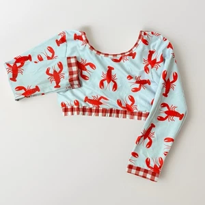 Sugar Bee Bikini Top Girls Size 7 Swimwear Crawfish Craw Daddy Cajun Gingham - Picture 1 of 6