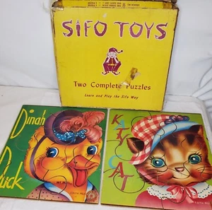 Vintage Sifo Toys 50s Wooden Puzzles Anthropomorphic Katy Cat Duck E Reichman - Picture 1 of 12