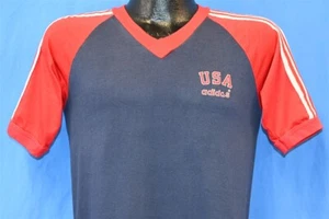 vintage 80s ADIDAS USA RAGLAN JERSEY UNITED STATES THREE STRIPE V-NECK t-shirt S - Picture 1 of 5