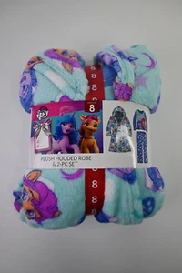 Girls' My Little Pony Plush Hooded Robe/Long Sleeve Top/Pant Sleep Set Blue M(8) - Picture 1 of 4