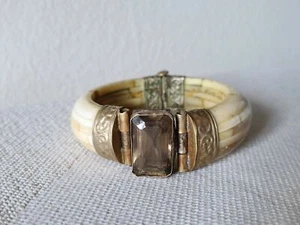 UNIQUE Vintage Antique Brass Bangle Bracelet Chunky Bracelet with Stone - Picture 1 of 9