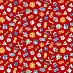 Michael Miller~Just The Ticket~Red~Whistle Stop Tour CX10809 BTY Railroad Themed - Picture 1 of 1