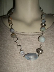 COLLANA GIROCOLLO GIOIELLO AGATA BOTSWANA NECKLACE ARGENTO 925 STERLING CM 61 - Foto 1 di 7