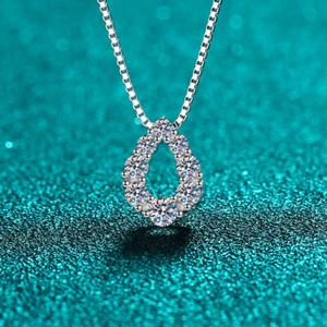 0.62CT D Color Moissanite Teardrop Pendant Necklace 925 Silver Women Gift A - Picture 1 of 9