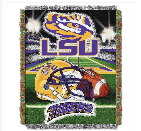 LSU Tigers Woven Tapestry Throw Blanket Decorative 48x60 NCAA NWT Cover