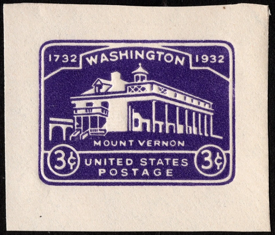 US - 1932 - 3 Cents Violet Washington Bicentennial Stationery Cut Square # U526 - Image 1 of 1