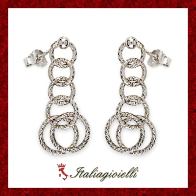 Sfavillanti Orecchini Cerchi Diamantati in Argento 925 Rodiato Oro Bianco - Immagine 1 di 4