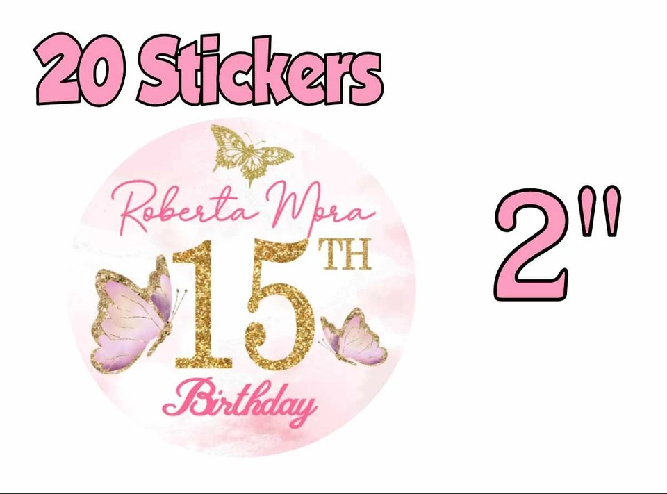 Etiqueta Adhesiva 20 ct MARIPOSA 2" para Bolsa Caja de Golosinas Fiesta de Cumpleaños Favor Foto 1 de 1