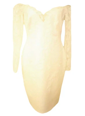 Tadashi Shoji Womens Size 10 Wedding Dress White Long Sleeve Illusion Neck NEW - Image 1 of 4