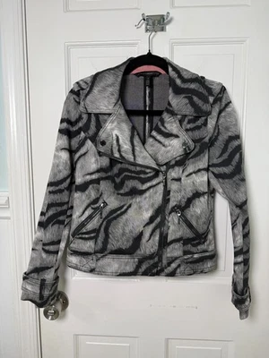 白宫黑市短摩托车夹克黑色灰色老虎尺寸 2 — 第 1/4 张图片